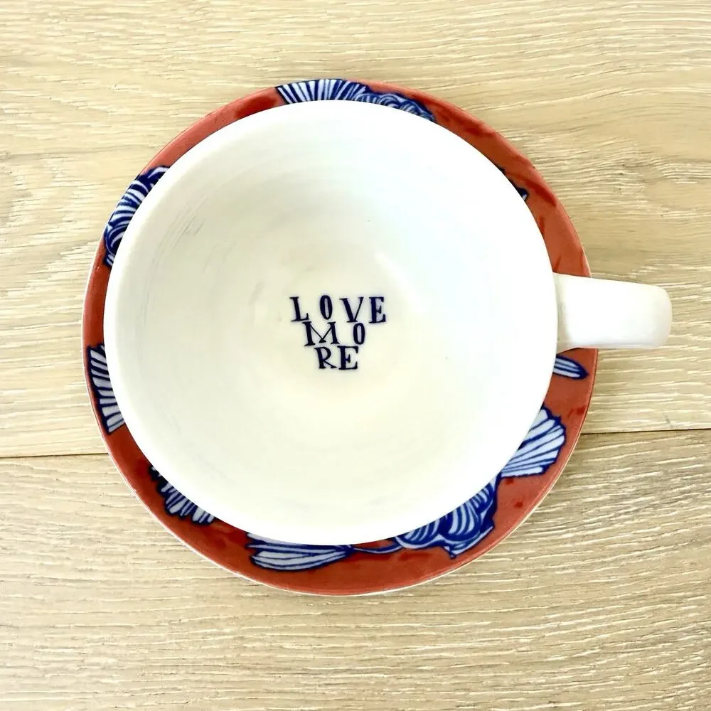 RARE Anthropologie Ruan Hoffmann Jardin Des Plantes LOVE MORE Cup Saucer Set - Picture 2 of 9